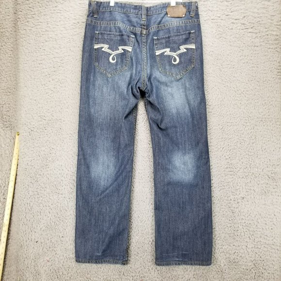Ecko Jeans Mens 38x33 Medium Wash Cotton High Rise Baggy Fit Y2K Vintage